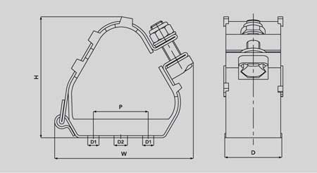 Ellis Patents ER55-62 Emperor Trefoil Stainless Steel Cable Cleat - Dimensions Illustration